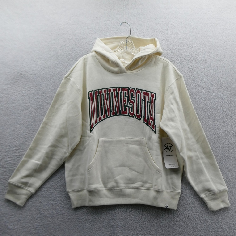 47 Brand Hoodie Womens Small Minnesota Wild Cream NHL Pullover Fleece 12524